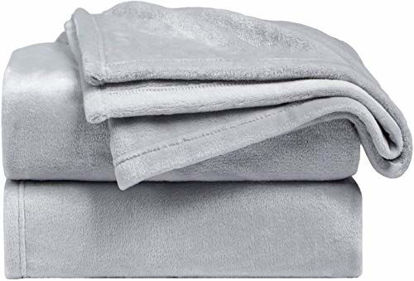 Picture of Bedsure Flannel Fleece Blanket Throw Size (50"x60"), Light Grey - Lightweight Blankets for Sofa, Couch, Bed, Camping, Travel - Super Soft Cozy Microfiber Blanket