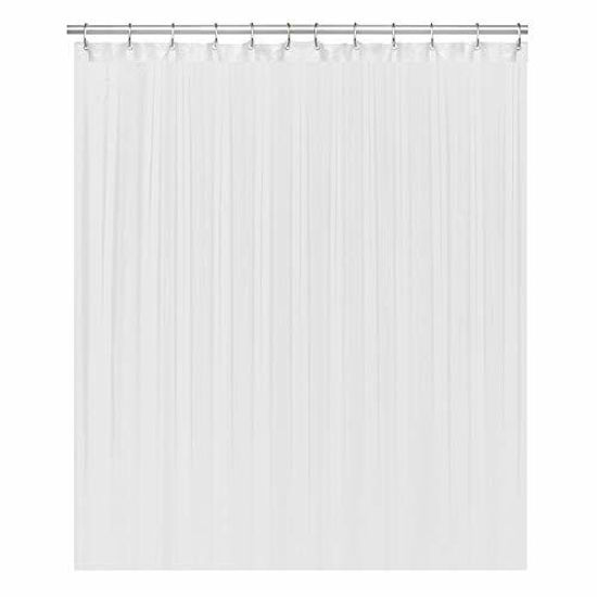 Picture of LiBa Fabric Bathroom Shower Curtain, 72" W x 84" H White Heavy Duty Waterproof Shower Curtain Antimicrobial Mildew Resistant