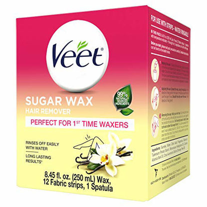 Picture of VEET Sugar Wax Hair Remover - Perfect for First Time Waxers - Contains 12 Fabric Strips & 1 Spatula with a Temperature Indicator