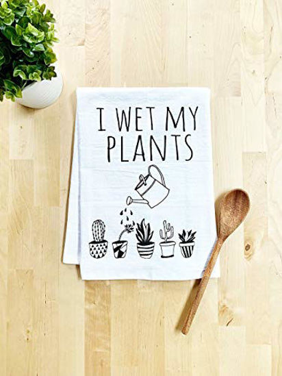 Picture of Funny Kitchen Towel, I Wet My Plants, Flour Sack Dish Towel, Sweet Housewarming Gift, White