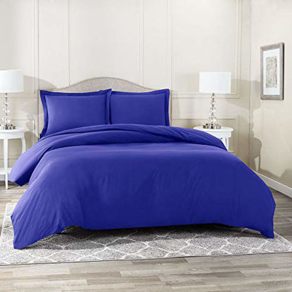 Picture of Nestl Duvet Cover 3 Piece Set - Ultra Soft Double Brushed Microfiber Hotel Collection - Comforter Cover with Button Closure and 2 Pillow Shams, Royal Blue - King 90"x104"