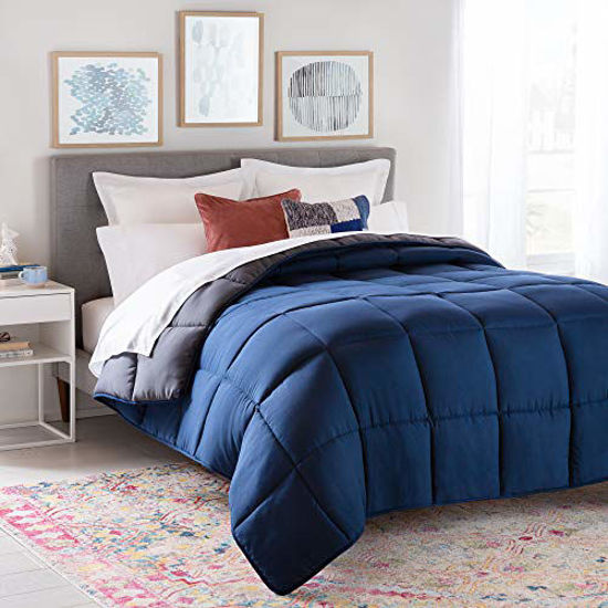 Picture of Linenspa All-Season Reversible Down Alternative Quilted Comforter - Hypoallergenic - Plush Microfiber Fill - Machine Washable - Duvet Insert or Stand-Alone Comforter - Navy/Graphite - California King
