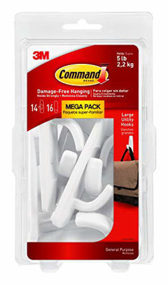 Picture of Command Large Utility Hook Mega Pack, White, 14-Hooks, 16-Strips (17003-MPES), Organize Damage-Free
