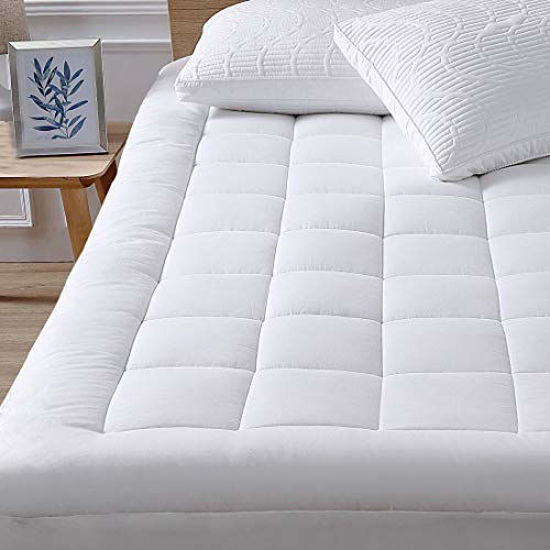 Picture of oaskys Queen Mattress Pad Cover Cooling Mattress Topper Cotton Top Pillow Top with Down Alternative Fill (8-21 Fitted Deep Pocket Queen Size)