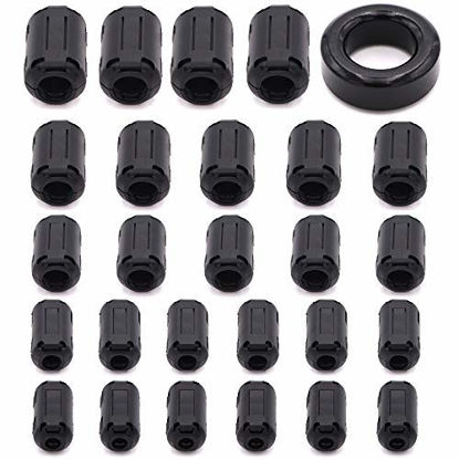 Picture of Taigoehua 27 Pieces RFI EMI Noise Suppressor Cable Clip for 3mm/ 5mm/ 7mm/ 9mm/ 13mm Diameter Cable with 40X24X16mm Ferrite Ring Toroid core Iron (Black)