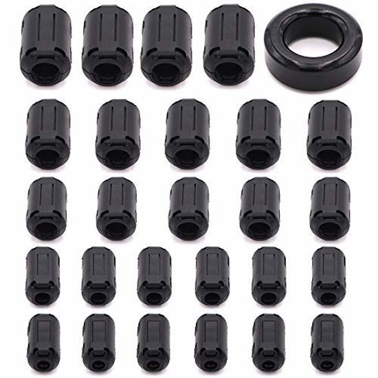 Picture of Taigoehua 27 Pieces RFI EMI Noise Suppressor Cable Clip for 3mm/ 5mm/ 7mm/ 9mm/ 13mm Diameter Cable with 40X24X16mm Ferrite Ring Toroid core Iron (Black)