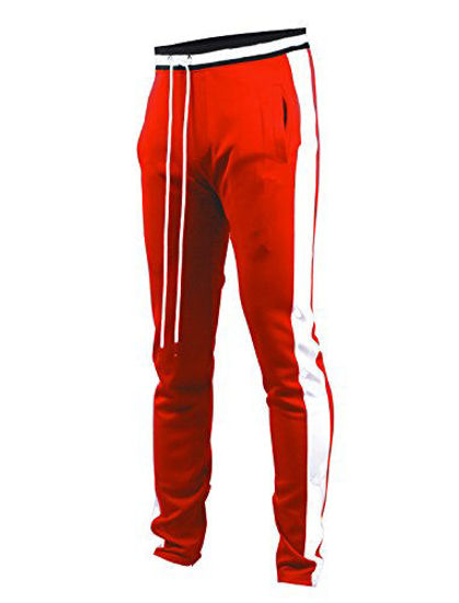 Picture of SCREENSHOTBRAND-S41700 Mens Hip Hop Premium Slim Fit Track Pants - Athletic Jogger Bottom with Side Taping-Red-Small