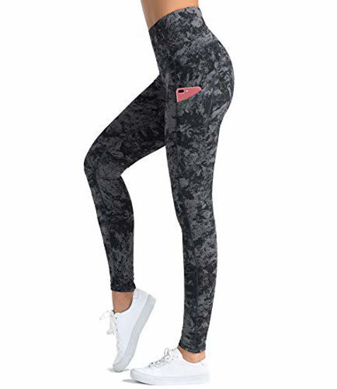 Picture of Dragon Fit High Waist Yoga Leggings with 3 Pockets,Tummy Control Workout Running 4 Way Stretch Yoga Pants (Small, Carbon Gray-Marble)