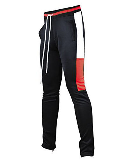 Picture of SCREENSHOTBRAND-P11855 Mens Hip Hop Premium Slim Fit Track Pants - Athletic Jogger Bottom with Side Multicolor Taping-Bk/Red-Small