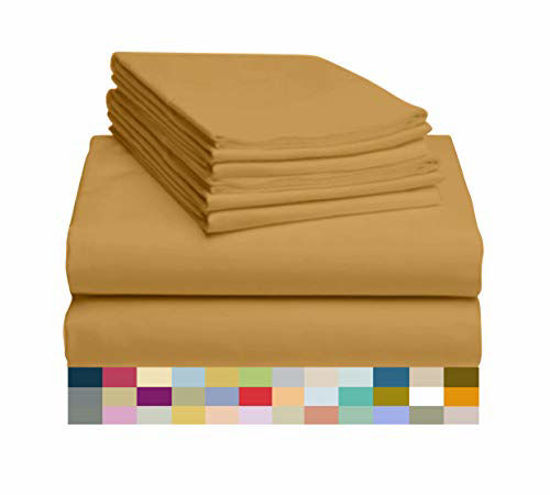 Picture of LuxClub 6 PC Bamboo Sheet Set w/ 18 inch Deep Pockets - Eco Friendly, Wrinkle Free, Hypoallergentic, Antibacterial, Fade Resistant, Silky, Stronger & Softer Than Cotton - Medallion Gold Full