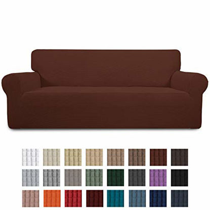 Picture of Easy-Going Stretch Oversized Sofa Slipcover 1-Piece Couch Sofa Cover Furniture Protector Soft with Elastic Bottom for Kids, Spandex Jacquard Fabric Small Checks(X Large,Coffee)