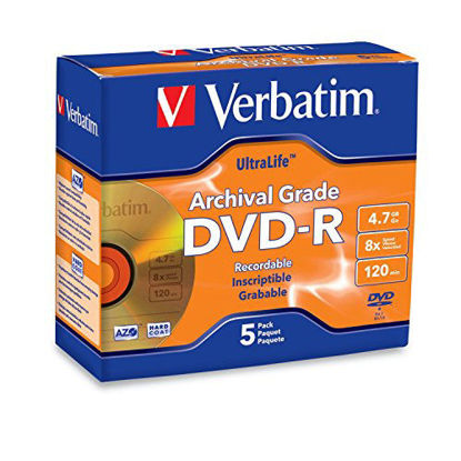 Picture of Verbatim DVD-R 4.7GB 8X UltraLife Gold Archival Grade - Branded Surface & Hard Coat - 5pk Jewel Case - 96320