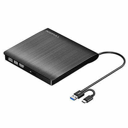 Picture of ROOFULL External CD DVD Drive USB 3.0 Type-C Portable CD/DVD ROM +/-RW Optical Drive Player Reader Writer Burner for Windows 10/8/7, Linux, Mac Laptop Desktop PC, MacBook Pro/ Air, iMac, Surface Pro