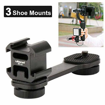 Picture of Ulanzi PT-3 Triple Cold Shoe Gimbal Microphone Mount Extenstion Bar, w 1/4 inch Adapter Video Light Microphone Mount Compatible for DJI OM 4/OSMO Mobile3/Zhiyun Smooth q 4/Feiyu Gimbal Stabilizer