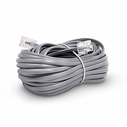 Picture of Phone Line Cord 25 Feet - Modular Telephone Extension Cord 25 Feet - 2 Conductor (2 pin, 1 line) Cable - Works Great with FAX, AIO, and Other Machines - Grey