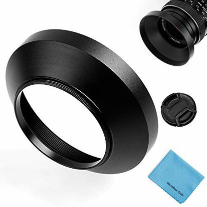 Picture of 72mm Wide Angle Lens Hood,Universal Metal Lens Hood Sunshade with Centre Pinch Lens Cap for Canon Nikon Sony Pentax Olympus Fuji Camera +Microfiber Cleaning Cloth