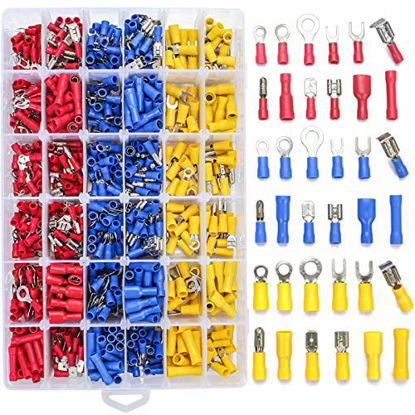 Picture of Qibaok 840PCS Electrical Wire Connectors, Insulated Wire Crimp Terminals, Mixed Butt Ring Fork Spade Bullet Quick Disconnect Assortment Kit