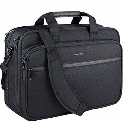 Picture of KROSER 18" Laptop Bag Premium Laptop Briefcase Fits Up to 17.3 Inch Laptop Expandable Water-Repellent Shoulder Messenger Bag Computer Bag with RFID Pockets for Travel/Business/School/Men/Women-Black