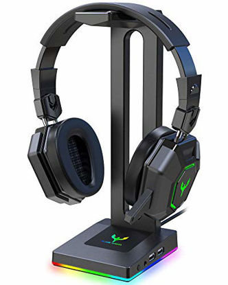 Picture of Blade Hawks RGB Gaming Headphone Stand with 3.5mm AUX and 2 USB Ports, Durable Headset Stand Holder for Bose, Beats, Sony, Sennheiser, Jabra, JBL, AKG, Fancy Gaming Accessories - HS18 (Only for PC)
