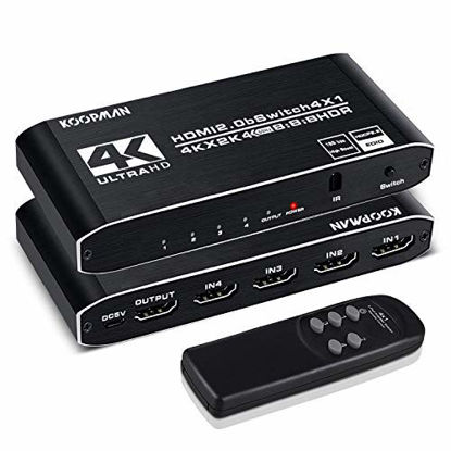 Picture of 4k HDR HDMI Switch, Koopman 4 Ports HDMI 2.0 Switcher Selector with IR Remote Control, Supports HDCP 2.2 4K@60Hz UltraHD HDR10 3D HD1080P Dolby DST, HDMI Splitter for PS4 Xbox Apple TV Fire Stick