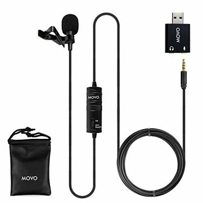Picture of Movo Universal Lavalier USB Microphone for Computer with USB Adapter Compatible with Laptop, Desktop, PC and Mac, Smartphones, Cameras, Podcasting, Remote Work and Laptop Microphone (20-Foot Cord)