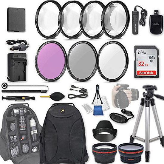 Picture of 58mm 28 Pc Accessory Kit for Canon EOS Rebel T7, T6, T5, T3, 1300D, 1200D, 1100D DSLRs with 0.43x Wide Angle Lens, 2.2X Telephoto Lens, 32GB Sandisk SD, Filter & Macro Kits, Backpack Case, and More