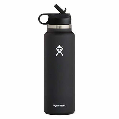 Picture of Hydro Flask Water Bottle - Wide Mouth Straw Lid 2.0 - 40 oz, Black