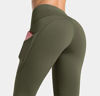 Picture of THE GYM PEOPLE Thick High Waist Yoga Pants with Pockets, Tummy Control Workout Running Yoga Leggings for Women (Large, Z-Capris Olive Green)