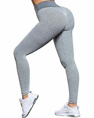 Picture of OMKAGI Sexy Butt Lifting Workout Leggings for Women Textured Booty High Waist Yoga Pant(S,0-Grey)