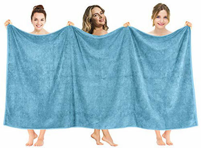 Picture of American Soft Linen 40x80 Inch Premium, Soft & Luxury 100% Ringspun Genuine Cotton 650 GSM Extra Large Jumbo Turkish Bath Towel for Maximum Softness & Absorbent [Worth $64.99] Baby Blue