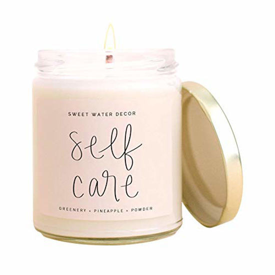 Picture of Sweet Water Decor Self Care Soy Candle | Bamboo, Coconut, Pineapple, Vanilla, Woods, Summer Scented Soy Wax Candle for Home | 9oz Clear Glass Jar, 40 Hour Burn Time, Made in the USA