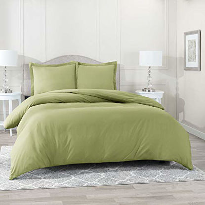 Picture of Nestl Duvet Cover 3 Piece Set - Ultra Soft Double Brushed Microfiber Hotel Collection - Comforter Cover with Button Closure and 2 Pillow Shams, Sage - California King 98"x104"