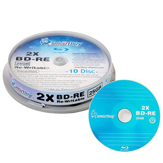 10 Pack Smartbuy 2X 25GB Blue Blu-ray BD-RE Rewritable Branded Logo Blank  Bluray Disc