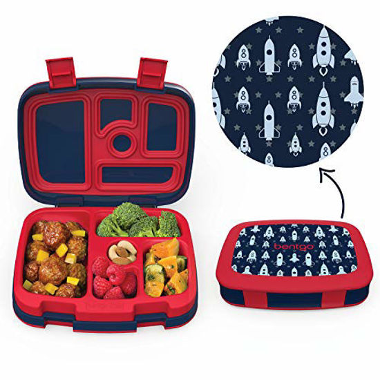 Picture of Bentgo Kids Prints (Space Rockets) - Leak-Proof, 5-Compartment Bento-Style Kids Lunch Box - Ideal Portion Sizes for Ages 3 to 7 - BPA-Free and Food-Safe Materials