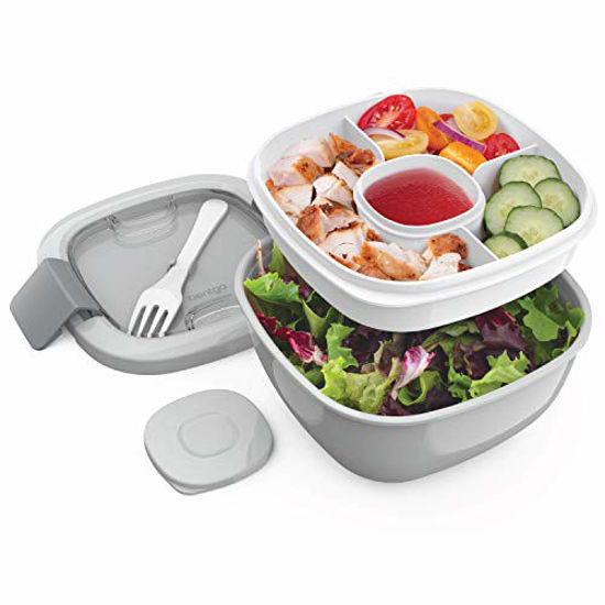 Picture of Bentgo Salad BPA-Free Lunch Container with Large 54-oz Salad Bowl, 4-Compartment Bento-Style Tray for Salad Toppings and Snacks, 3-oz Sauce Container for Dressings, and Built-In Reusable Fork (Gray)