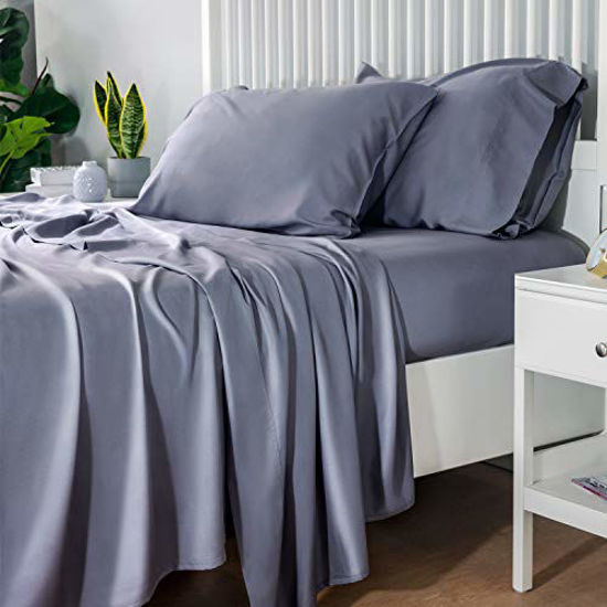 Picture of Bedsure 100% Bamboo Sheets Set Queen Grey - Cooling Bamboo Bed Sheets for Queen Size Bed with Deep Pocket 4PCs Super Soft Hypoallergenic