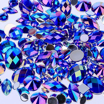 Picture of Mix Sizes 300pcs Crystal Dark Blue AB Nail Art Rhinestones DIY Non Hotfix Flatback Acrylic Nail Stones Gems for 3D Nails Art Decorations (Dark Blue AB)