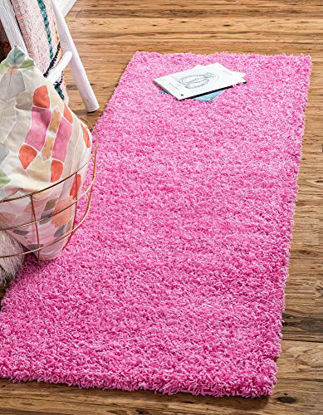 Picture of Unique Loom Solo Solid Shag Collection Modern Plush Taffy Pink Runner Rug (2' 6 x 16' 5)