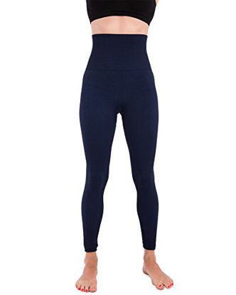 Picture of Homma Activewear Thick High Waist Tummy Compression Slimming Body Leggings Pant (Medium, Navy)