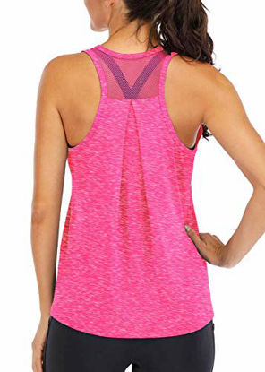 Picture of Fihapyli Workout Tops for Women Loose fit Racerback Tank Tops for Women Mesh Backless Muscle Tank Running Tank Tops Workout Tank Tops for Women Yoga Tops Athletic Exercise Gym Tops Rose S