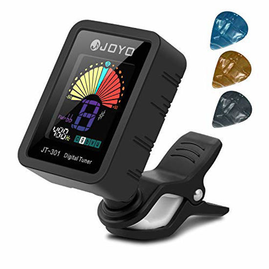 Picture of BROTOU Guitar Tuner Clip-On Tuner Digital Electronic Tuner Acoustic with LCD Display for Guitar, Bass, Violin, Ukulele (3 PCS Picks Included) (three) (JT-301-Full color)