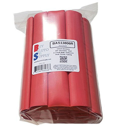 Picture of Buy Auto Supply # BAS13806R (25 Count) Red 3:1 Heat Shrink Tubing Dual Wall Adhesive Lined, Automotive & Marine Grade - Size: I.D 3/4" (19.1mm) - 6 Inch Sections