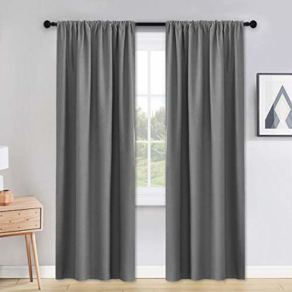 Picture of PONY DANCE Gray Curtains Drapes - 42 x 90 inches Long Grey Blackout Panels Home Fashion Solid Rod Pocket Curtain Blinds for Room Decoration Thermal Insulated Light Block, 1 Pair
