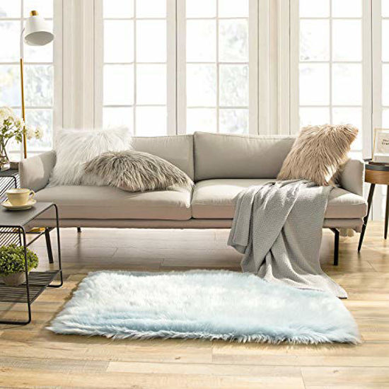 Picture of Ashler Soft Faux Sheepskin Fur Chair Couch Cover Area Rug for Bedroom Floor Sofa Living Room Light Blue Rectangle 2.2 x 4 Feet