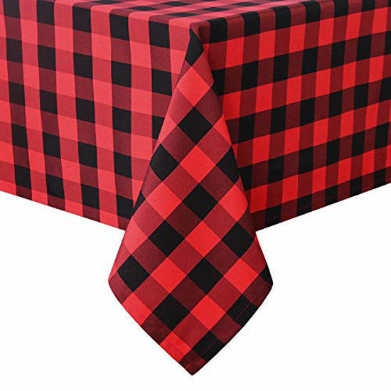 Picture of Hiasan Checkered Rectangle Tablecloth - Stain Resistant, Waterproof and Wrinkle Resistant Washable Table Cloth for Dining Room, 54 x 108 Inch, Red and Black Gingham Pattern