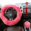 Picture of Ogrmar Winter Warm Faux Wool Steering Wheel Cover with Handbrake Cover & Gear Shift Cover for 14.96" X 14.96" Steeling Wheel in Diameter 1 Set 3 Pcs (Pink)