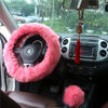 Picture of Ogrmar Winter Warm Faux Wool Steering Wheel Cover with Handbrake Cover & Gear Shift Cover for 14.96" X 14.96" Steeling Wheel in Diameter 1 Set 3 Pcs (Pink)