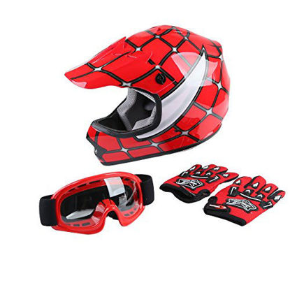 Picture of XFMT DOT Youth Kids Motocross Offroad Street Dirt Bike Helmet Youth Motorcycle Atv Helmet with Goggles Gloves Red Spider XL