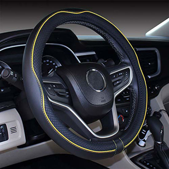 Black and yellow store steering wheel cover