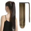 Picture of BARSDAR 26 inch Ponytail Extension Long Straight Wrap Around Clip in Synthetic Fiber Hair for Women - Blonde & Medium Brown